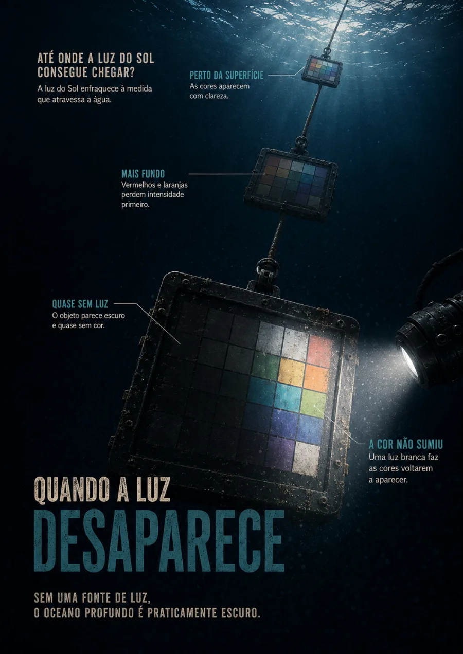 Página do Segredo das Profundezas sobre até onde a luz do sol alcança no oceano.